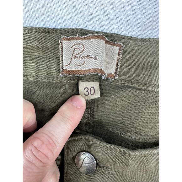 Paige Denim Women's sz 30 Peg Skinny Olive Green Pants Long 31.5" inseam - Picture 9 of 10